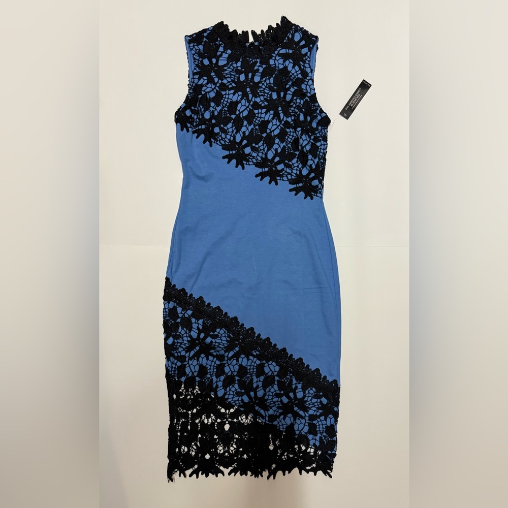 VENUS One Shoulder Blue Dress with Black Lace